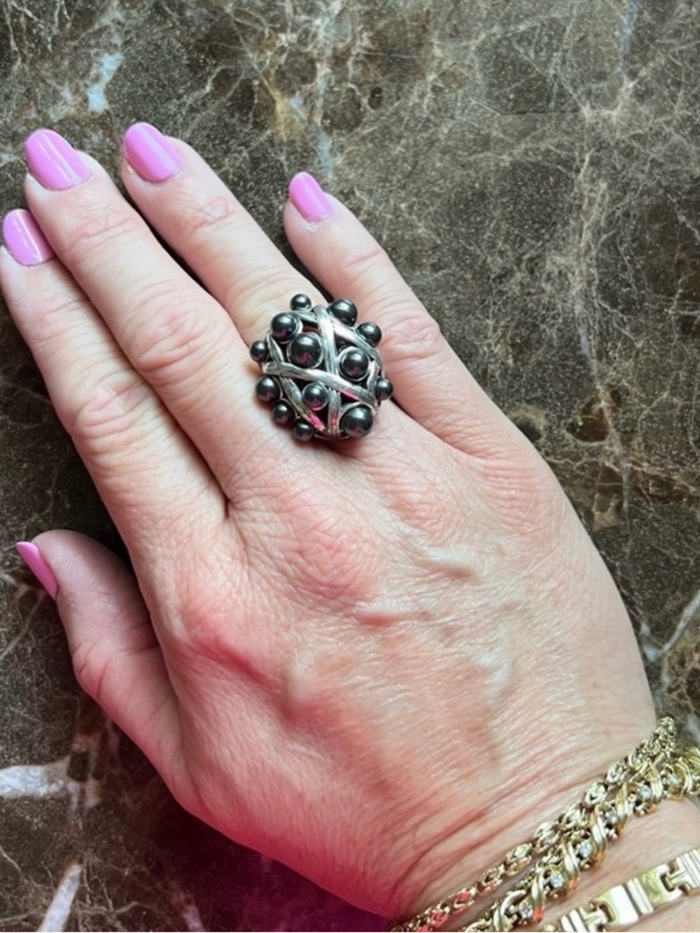 Brighton Silver-Tone Cluster Ring with Pink Accents